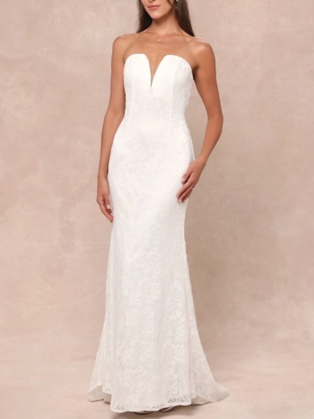 NWT Lulus Gorgeous Love Lace Strapless Wedding Dress XL Fit Flare Train Bridal